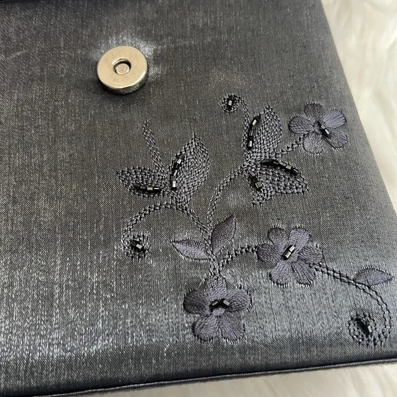 Vintage 90s Y2K 2000s Sasha Silver Grey Beaded Top Handle Mini Bag / Purse - Picture 8 of 13